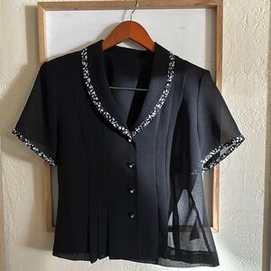 Black  Blouse with Notched Collar